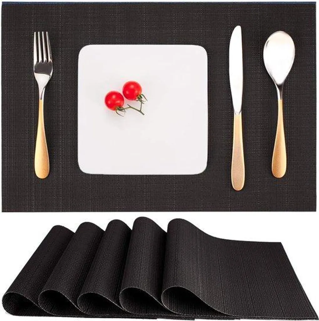 Set de table individuel en vinyle noir lot de 6 pour cuisine et réception