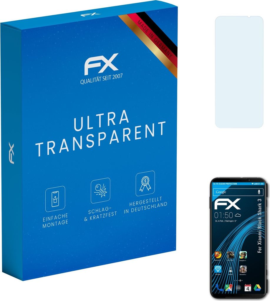 atFoliX FX-Clear 3x Schutzfolie kompatibel mit Xiaomi Black Shark 3 Displayschutzfolie