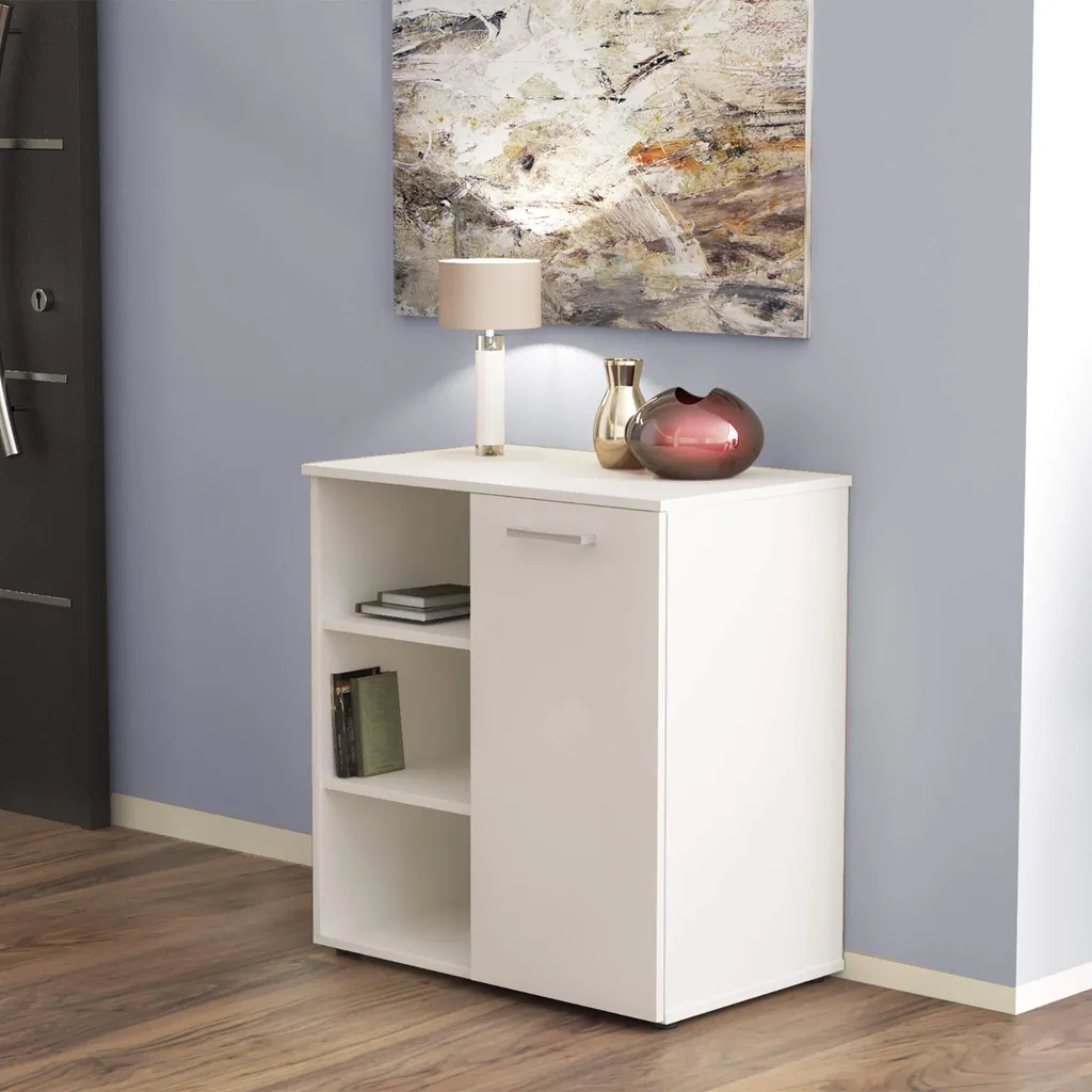 Rangement Salon Buffet Blanc Compact en Bois Mélaminé pour Petits Espaces