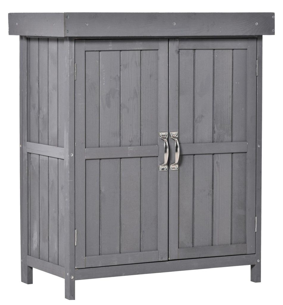 Gartenschrank Wetterfester Geräteschrank Aus Tannenholz, Doppeltür, 2 Fächer, Dunkelgrau, 74X43X88Cm