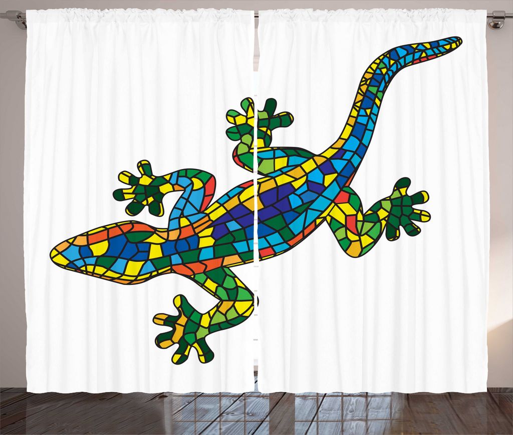 ABAKUHAUS Leguan Rustikaler Gardine, Mosaik-Stil Glasmalerei, Schlafzimmer Kräuselband Vorhang mit Schlaufen und Haken, 280 x 245 cm, Mehrfarbig