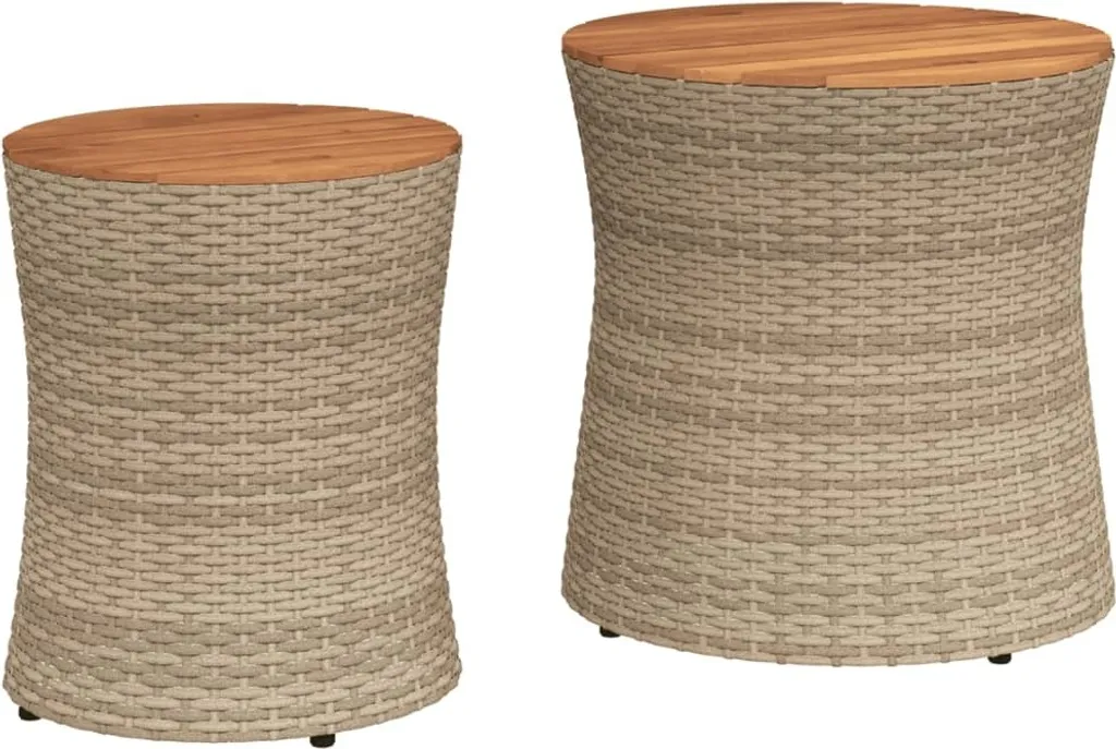 Set 2 Tavolini da Giardino Beige Poly Rattan e Legno - Offerta Online
