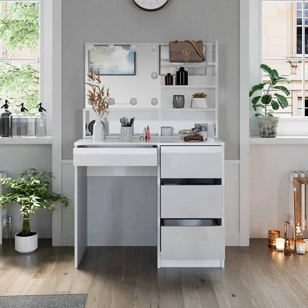 Coiffeuse avec miroir et éclairage LED intégré Vicco Sherry 90cm design chic