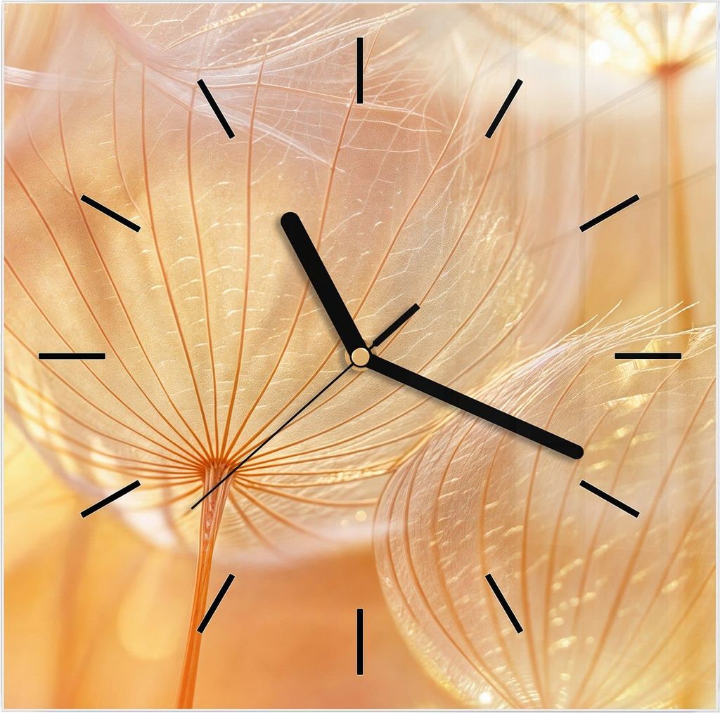 Wanduhr aus Glas mit Motiv Dandelion Makroaufnahme- 30 x 30 cm - inkl. Aufhängesystem
