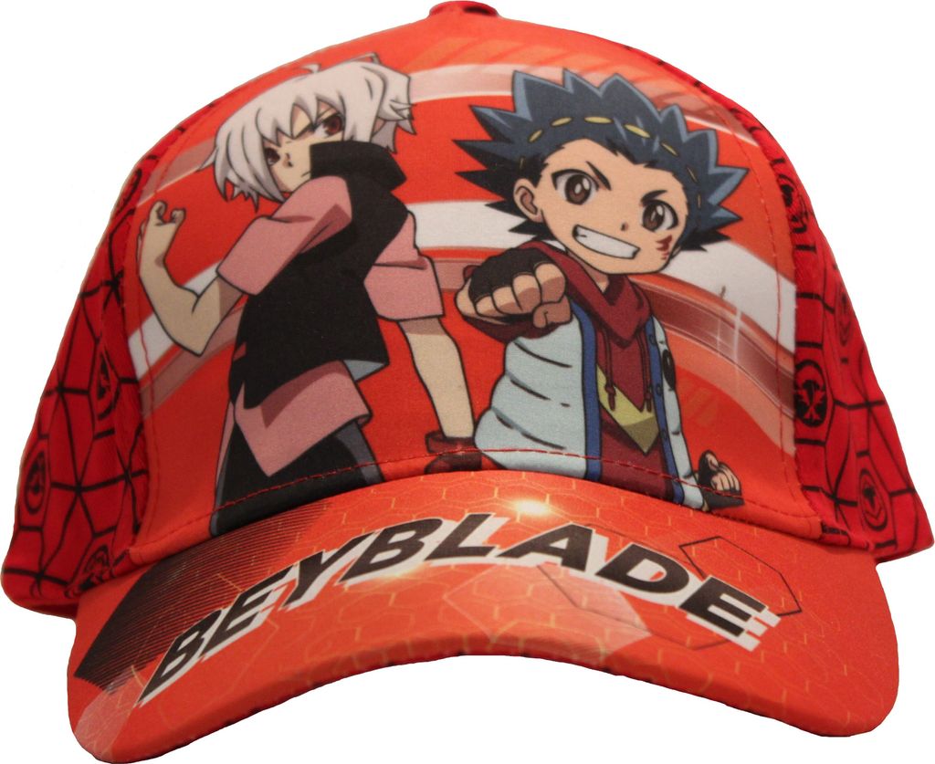 Beyblade Burst Baseball Cap, Mütze mit Klettverschluss in rot, Valt Aoi, Shu Kurenai, Manga-Serie, Größe 52 cm, für Kinder