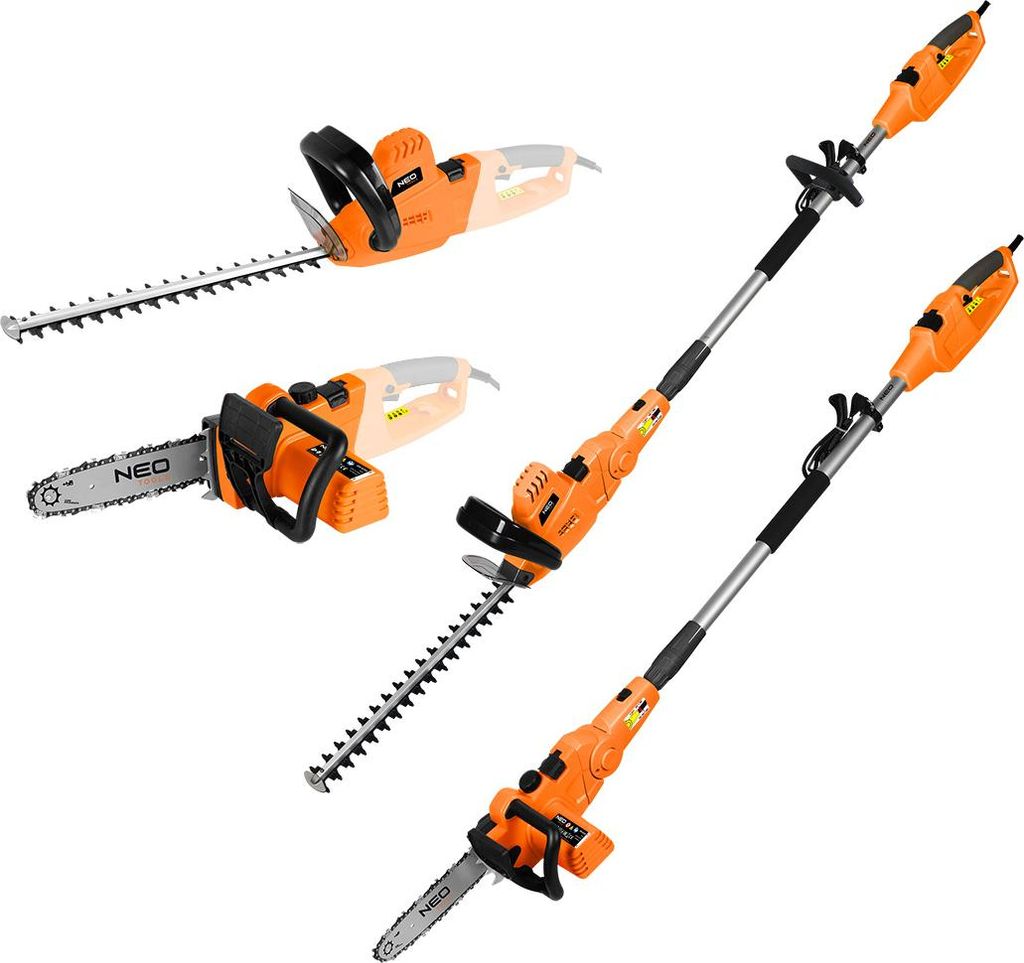 NEO TOOLS 2in1 Multifunktions-Gartengerät – Hochentaster (750W, 25cm Schwert) & Teleskop-Heckenschere (550W, 46cm Blatt)