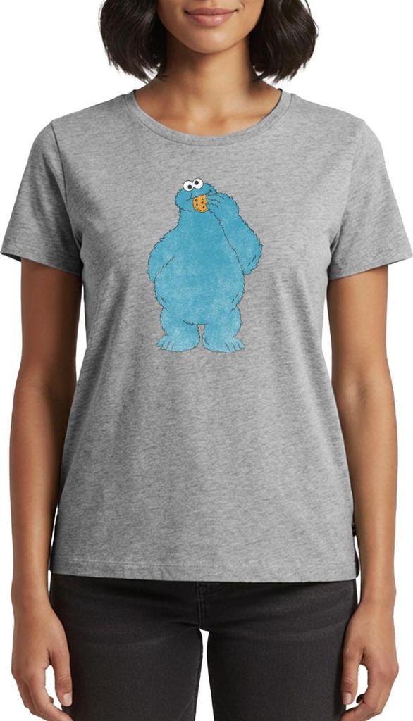 Spreadshirt Sesamstraße Krümelmonster Naschen Frauen Premium T-Shirt, L, Grau meliert