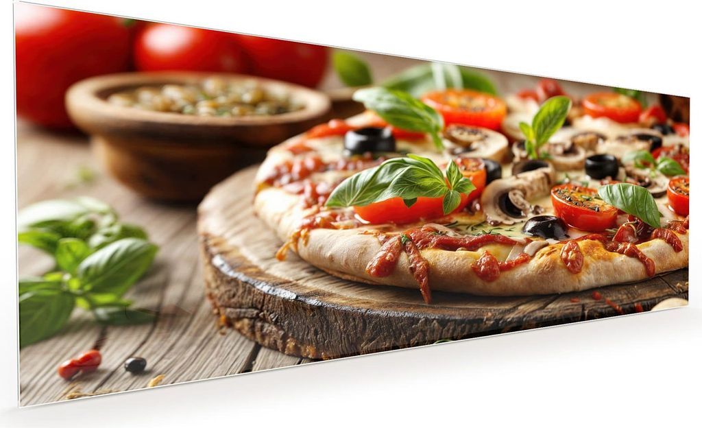 Küchenrückwand Spritzschutz Glas mit Motiv Pizza im Holzofen 40 x 40 cm