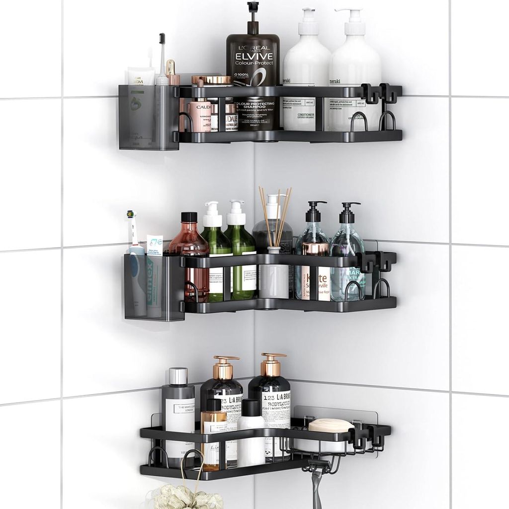 5er-Set Eckduschablagen, kein Bohren erforderlich, Seifenschale + Gel-/Shampoohalter, Badezimmer