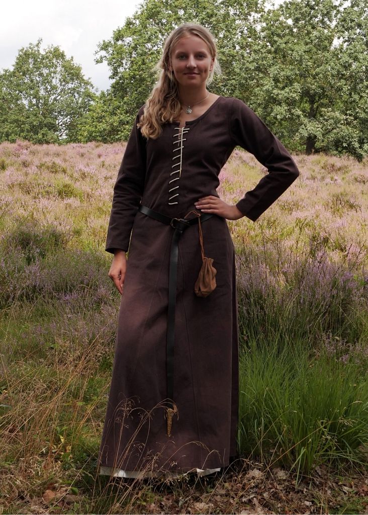 Cotehardie Ava, Mittelalterkleid, braun - Langarm - Mittelalter Wikinger LARP Kleid Kostüm Verkleidung Größe: S