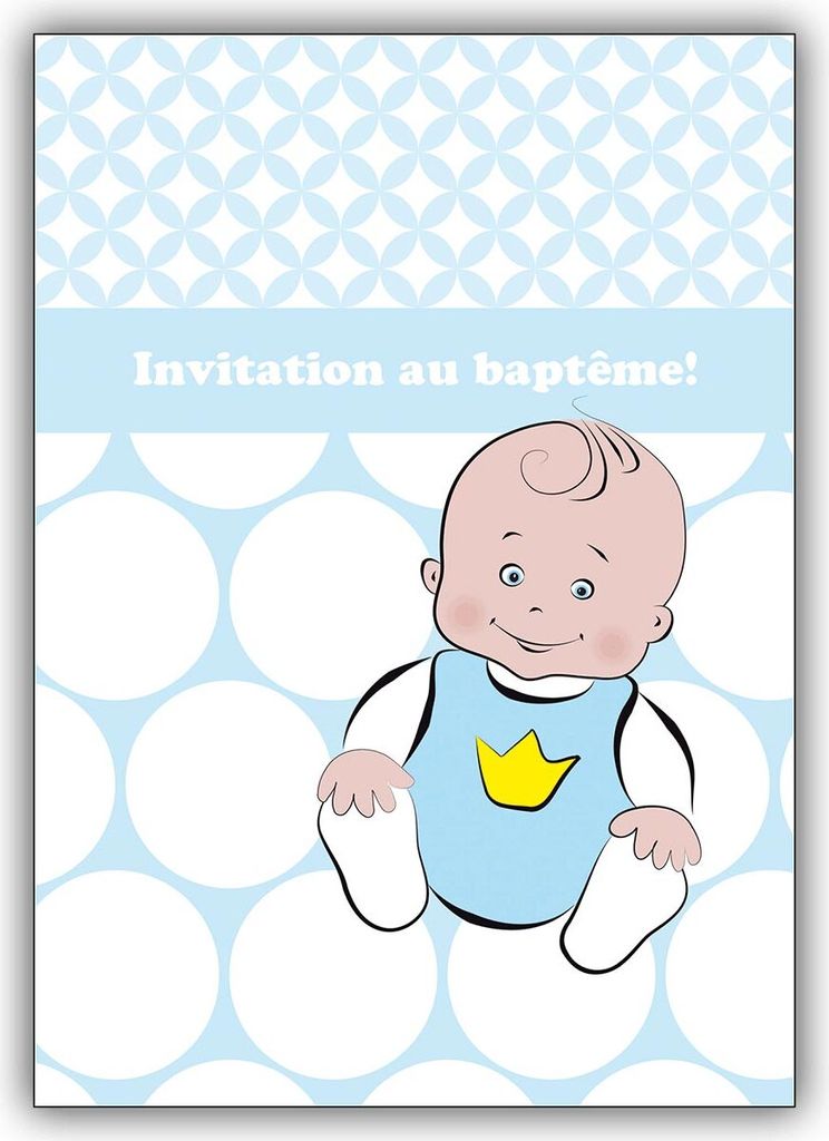 4x Edle französische Designer Einladungskarte zur Taufe, blau: Invitation au baptême