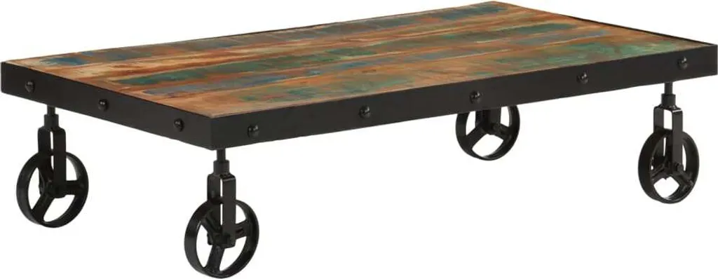Table basse à roulettes en vieux bois massif de 100x55x26 cm design