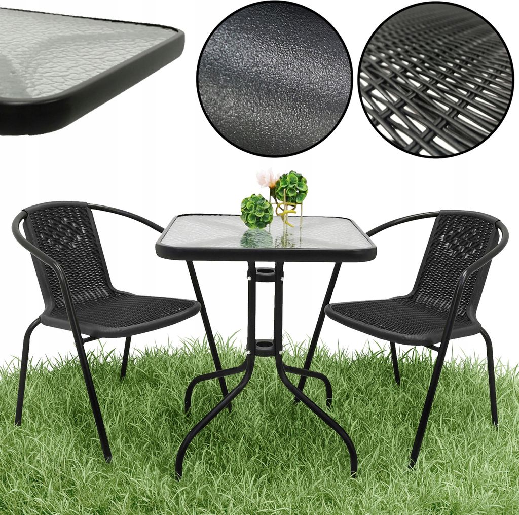 Zestaw Mebli Ogrodowych Taras Balkon Stół 60X60 + 2X Zdjęcie produktu 