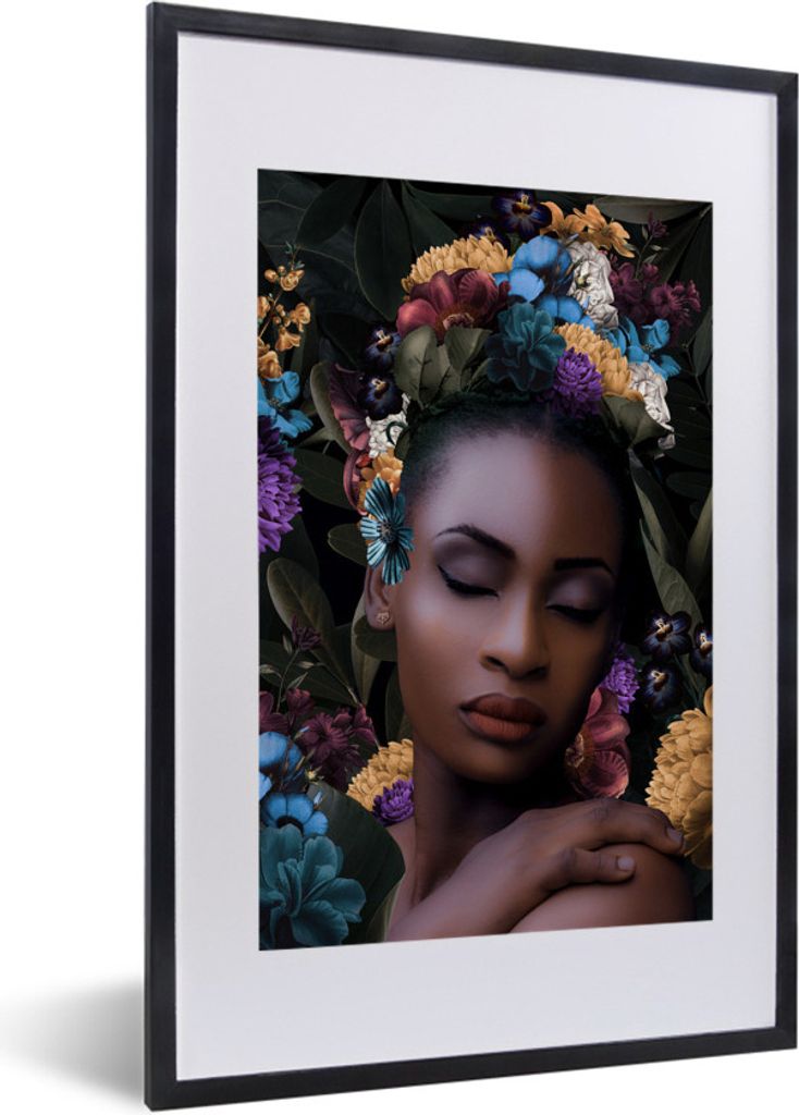 MuchoWow MuchoWow Gerahmtes Poster Blumen - Blätter - Frauen 40x60 cm - Poster mit zchwarzem Bilderrahmen - Poster in Rahmen