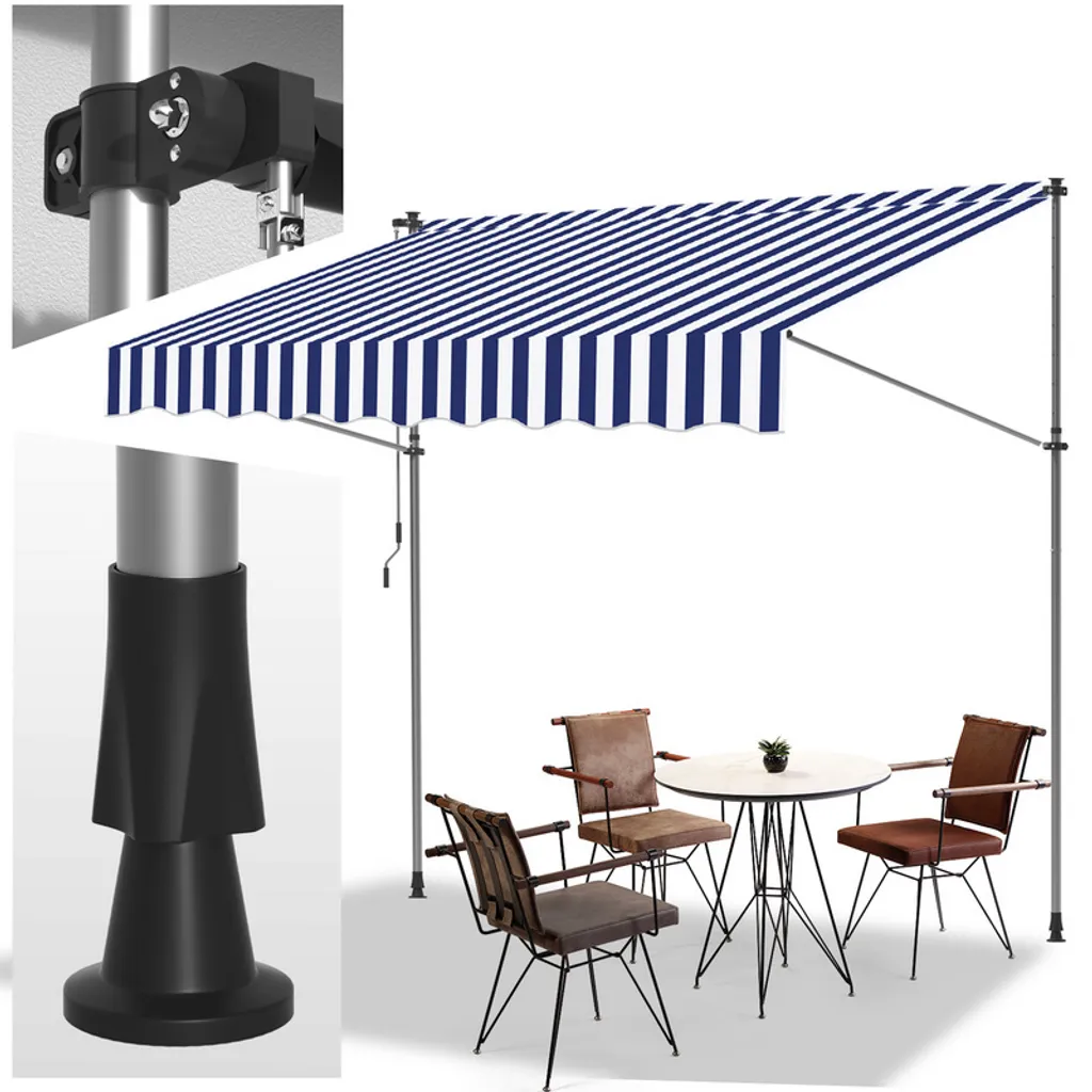 Tenda da sole Clanmacy Tenda da sole articolata idrorepellente per balcone Tenda da sole per balcone Protezione solare Tenda da sole con morsetti Blu e bianco 4M