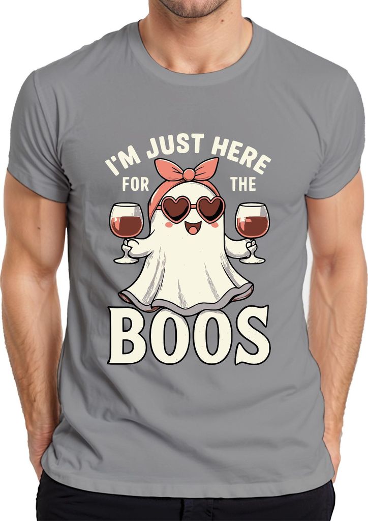 I'm Just Here for the Boos Halloween Geist Wein Party Geschenk Lustig Herren T-Shirt, Grau, L