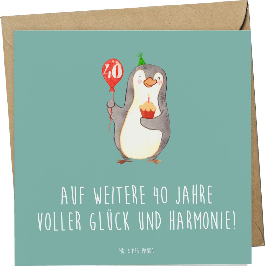 Mr. & Mrs. Panda Grußkarte 40. Hochzeitstag Rubinhochzeit - Meeresbrise - Geschenk, kostbarer Rubin, Ehejubiläum, Geschenke, faltkarte, Heiraten,...