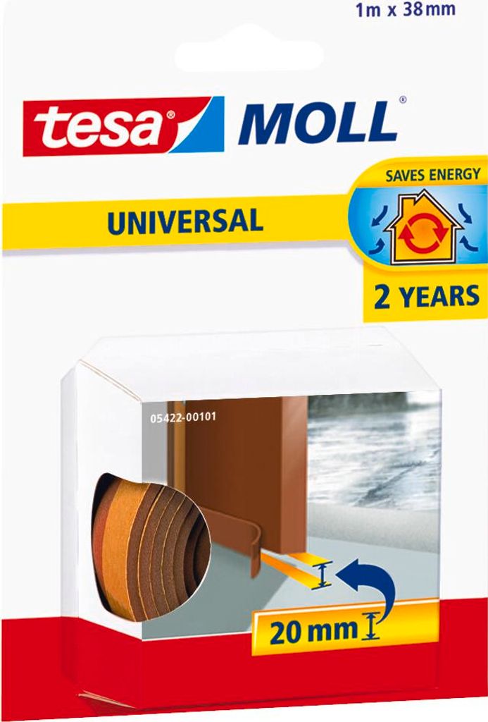 tesamoll Zugluftstopper Universal Tür (1 x 1 m) - Profil: 38mm x 20 mm - braun