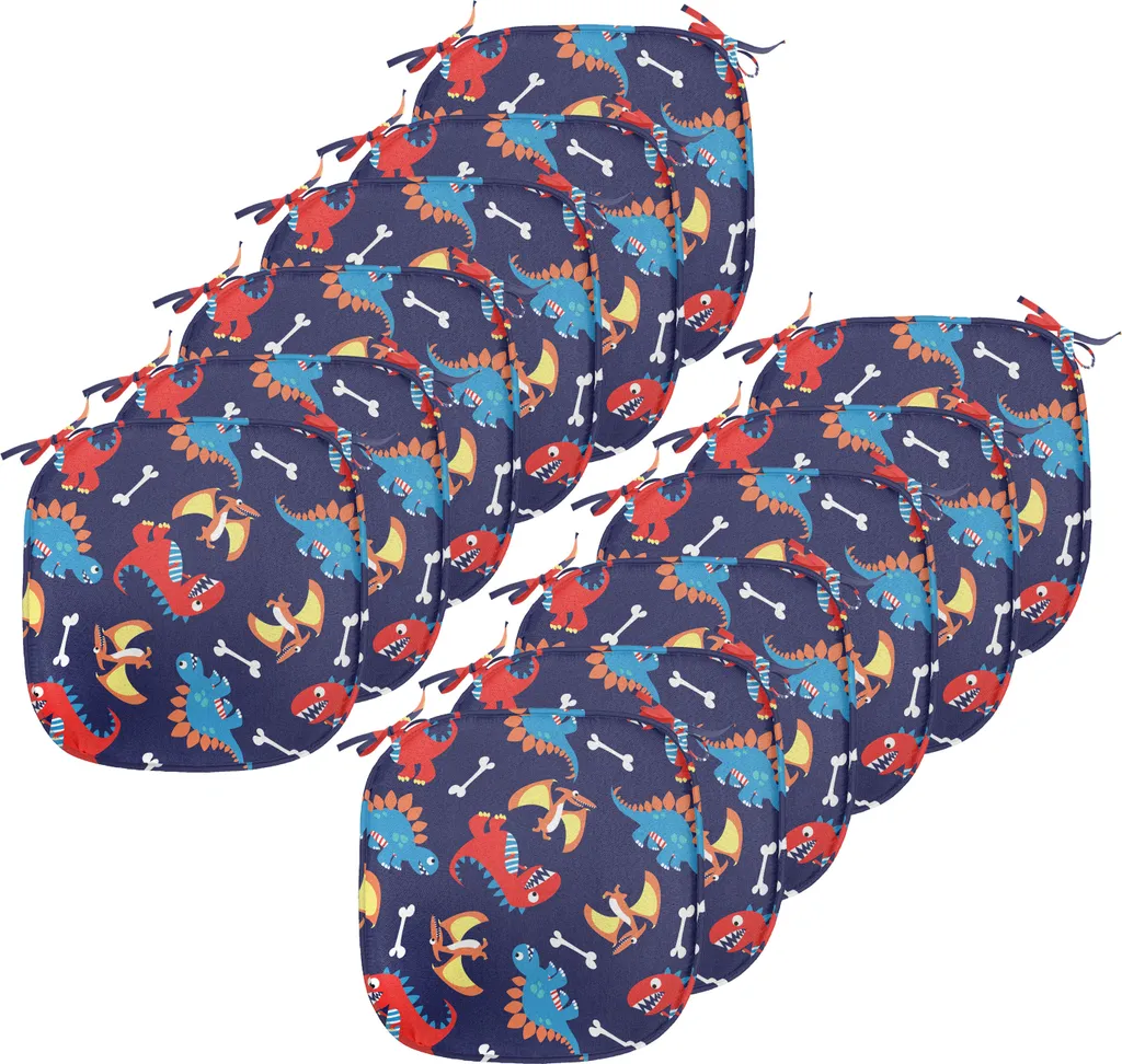 ABAKUHAUS Galettes de Chaise Dinosaures 40x40cm Lot de 12 Orange Bleu