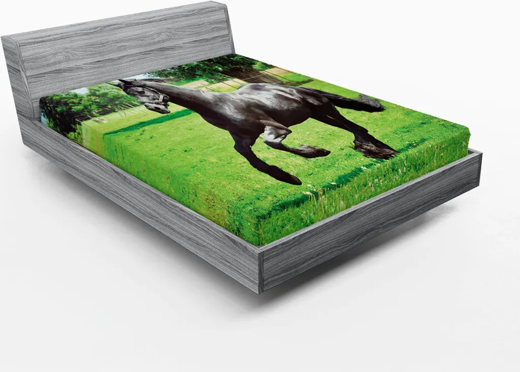 Drap-housse 180x200 Motif Cheval Frison Noir Puissance Intérieure