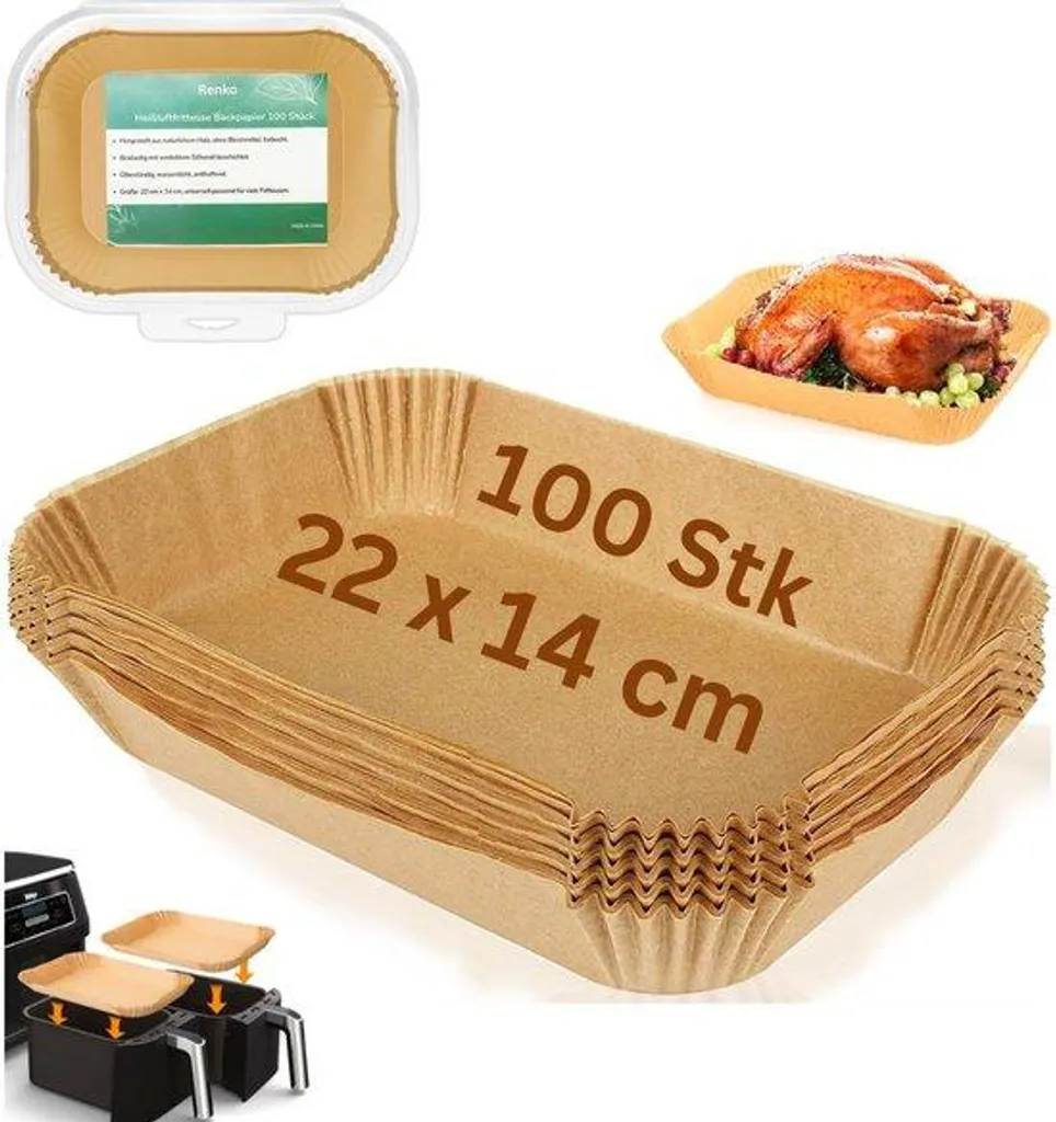 Papier cuisson pour air fryer rectangulaire 100 pièces 22x14cm noir