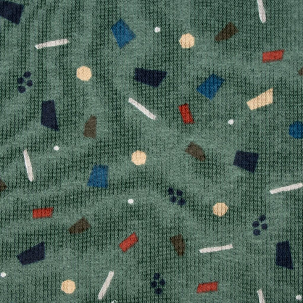 Jersey Rippjersey bedruckt Konfetti Tupfen Striche altgrün braun blau