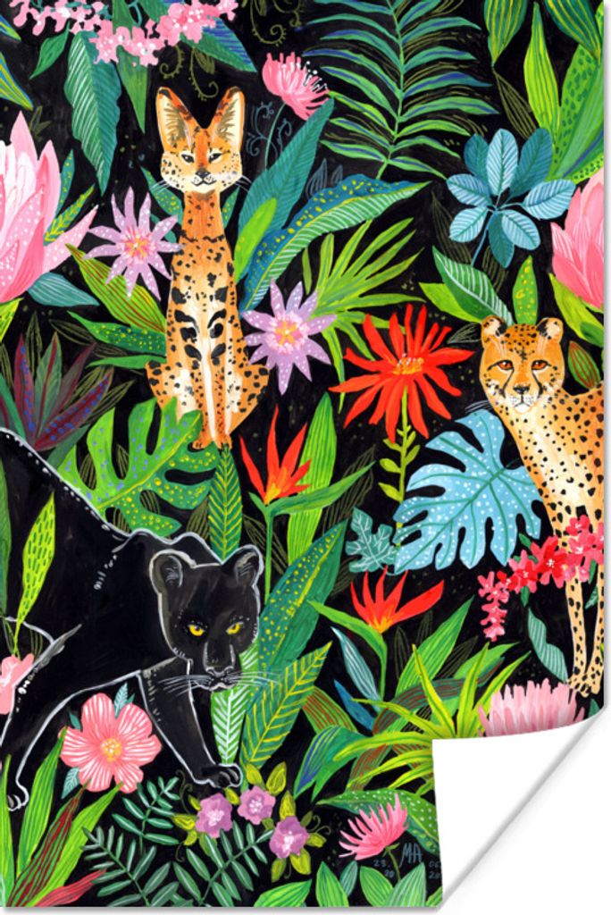 MuchoWow Poster Dschungel - Tiere - Pflanzen 120x180 cm - Kunstposter