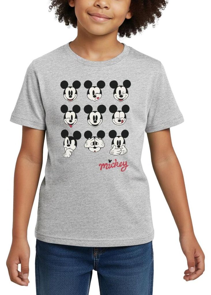 Mickey & Minnie Mickey Mouse Gesichtsausdrücke Kinder T-Shirt, 98/104 (3-4 Jahre), Grau meliert