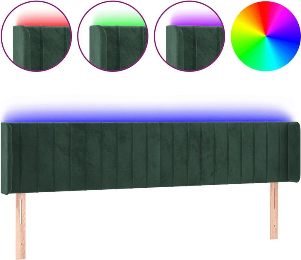 vidaXL LED Kopfteil Dunkelgrün 203x16x78/88 cm Samt