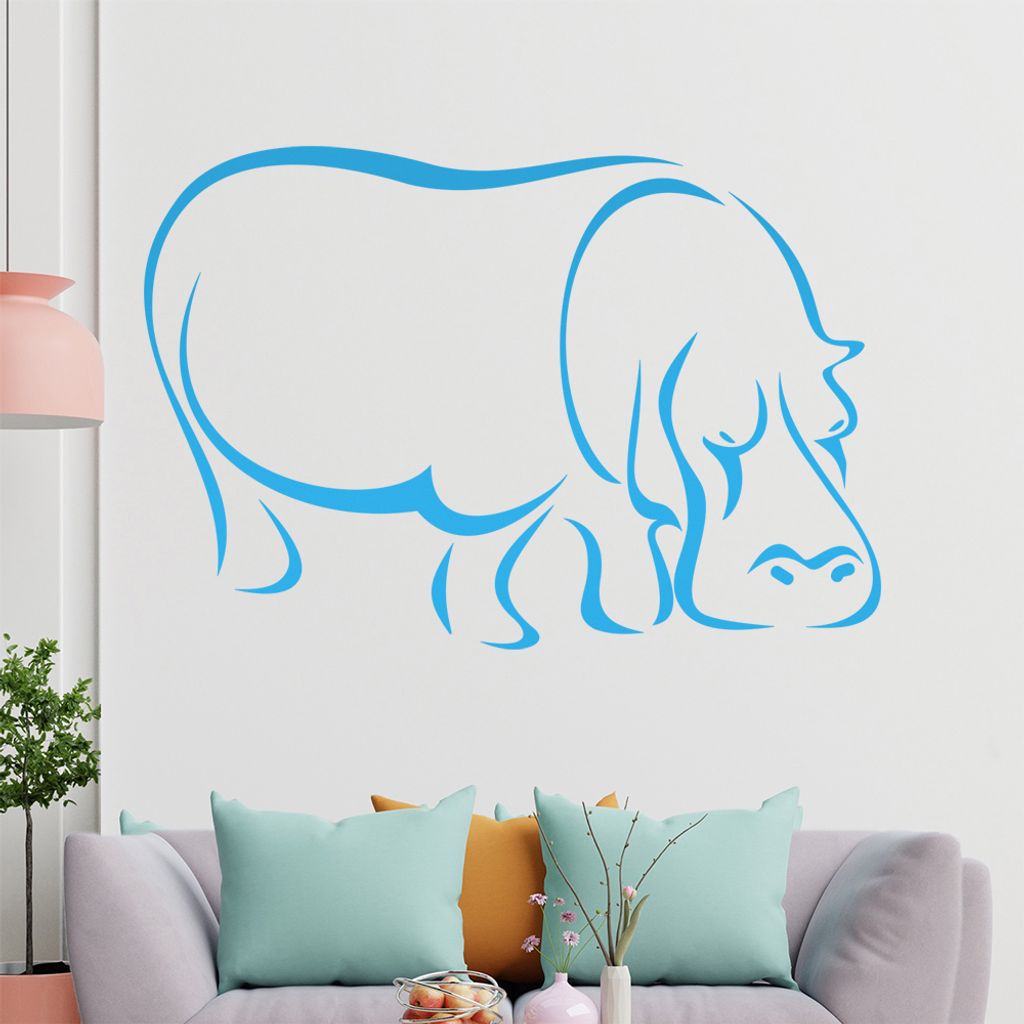 Nilpferd Linien Wandtattoo in 6 Größen - Wandaufkleber Wall Sticker - Dekoration, Küche, Wohnzimmer, Schlafzimmer, Badezimmer