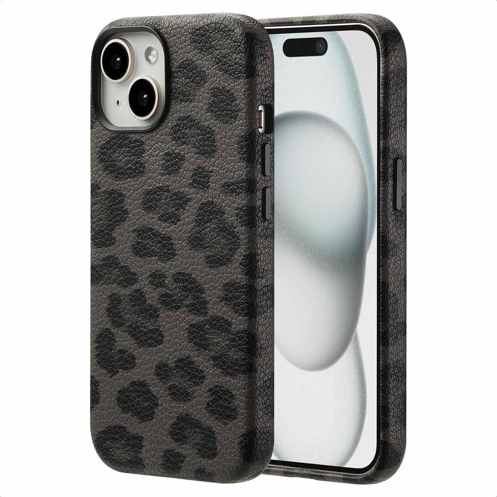Selencia Sabi Backcover Leopardenmuster mit MagSafe iPhone 15 - Midnight Black