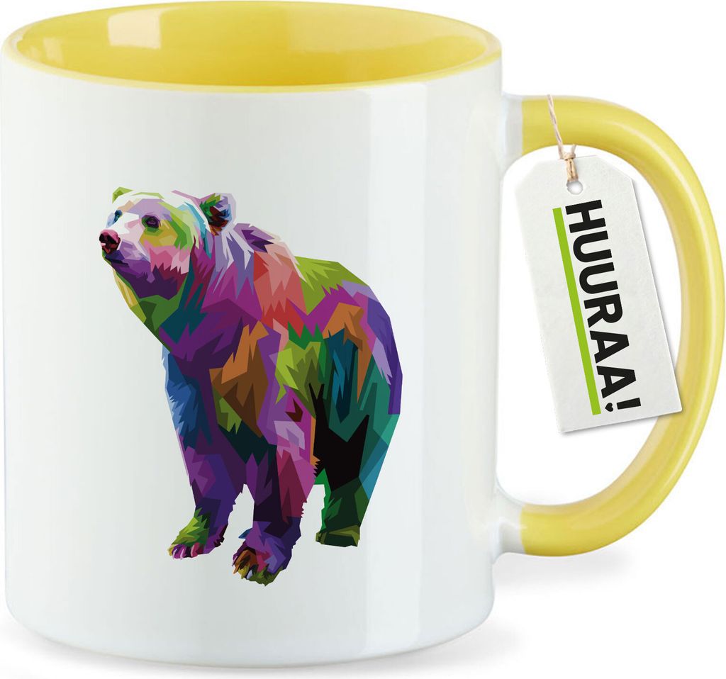 Huuraa Kaffeetasse Bär Colorful 330ml Gelb Keramik Kaffeebecher Geschenkidee