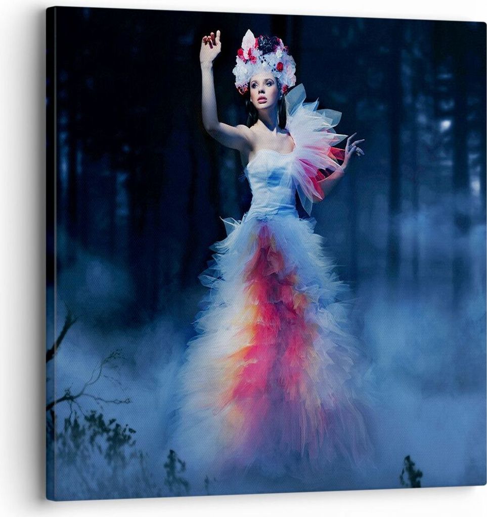 Bild auf Leinwand - Leinwandbild - Frau Geheimnis Nacht Wald - 30x30cm - Wand Bild - Wanddeko - Leinwanddruck - Bilder - Kunstdruck - Wanddekoratio...