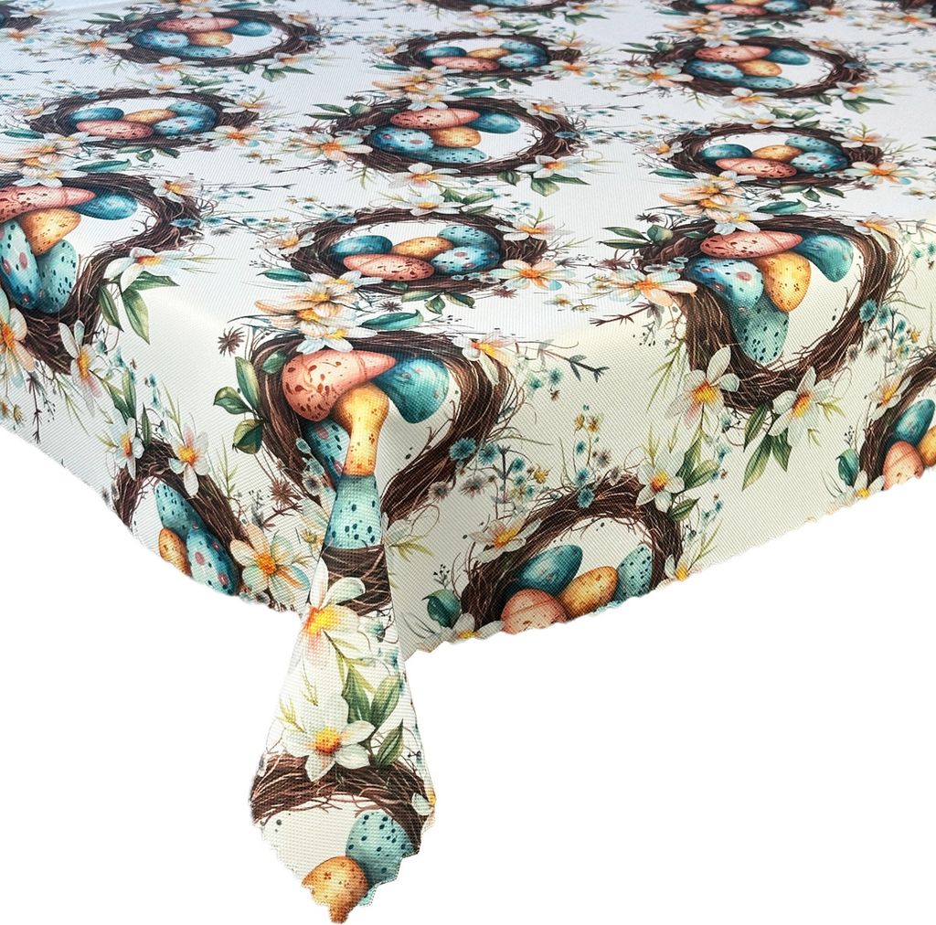 Tischdecke Fleckenabweisende Ostern Druck Osterkränze Bunte Ostereier Blumen 130x280 cm