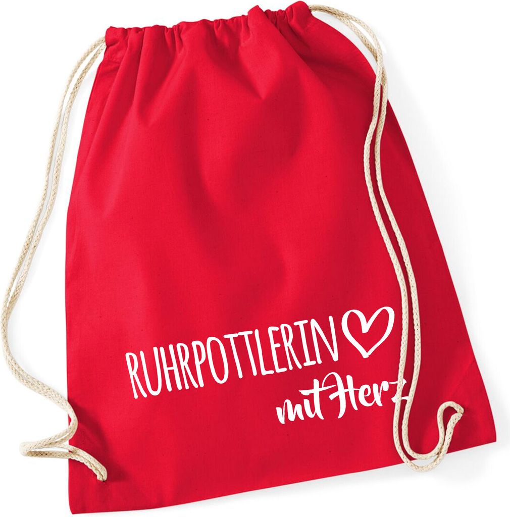 Huuraa Turnbeutel Ruhrpottlerin mit Herz 12 Liter Classic Red Baumwolle Rucksack Geschenkidee