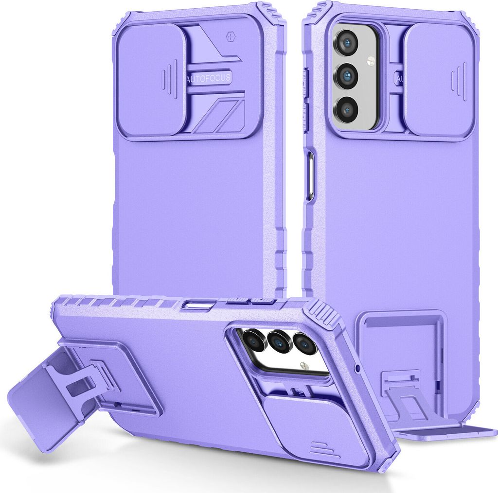 Galaxy A13 Hülle, Dual Layer Ständer Schutzhülle mit Schiebe Kamera Schutz für Samsung Galaxy A13 5G / 4G Lila