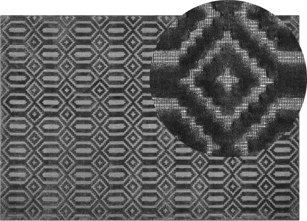 BELIANI Teppich Grau mit Schwarz 140 x 200 cm Kurzflor Handgewebt Rechteckig Orientalisches Design