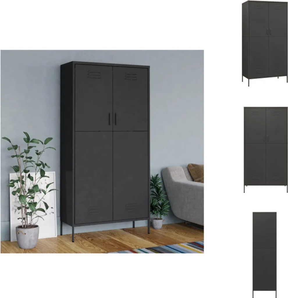 Armoire en Acier Anthracite vidaXL 180 cm de Haut avec Portes Battantes
