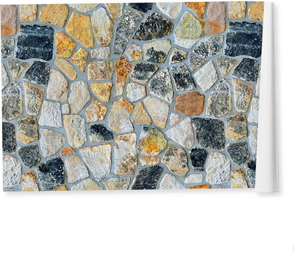 45 cm x 10 m Tapete mit Steinsimulation, Ziegelmaserung, farbenfrohes Felsmuster