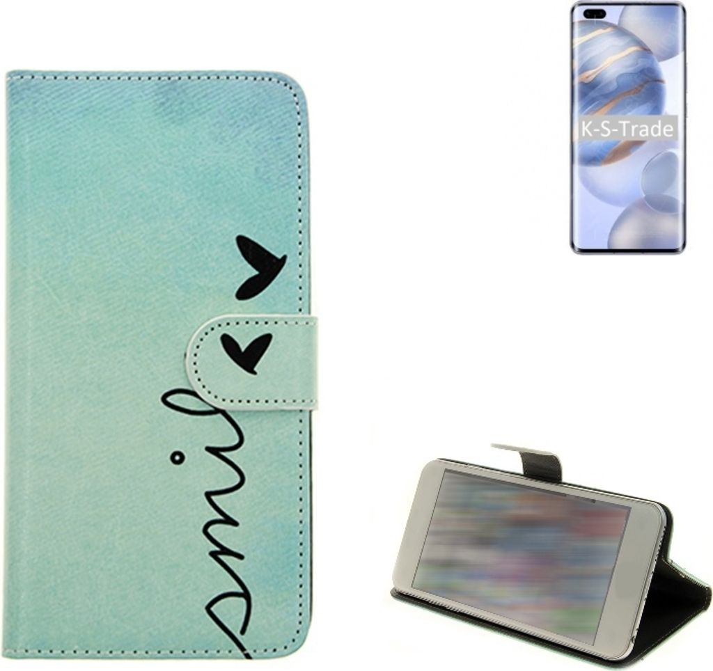 K-S-Trade Schutz Hülle Handy Hülle kompatibel mit Huawei Honor 30 Pro+ Hülle Handyhülle cover bookstyle Etui Handyhülle ''smile'' türkis