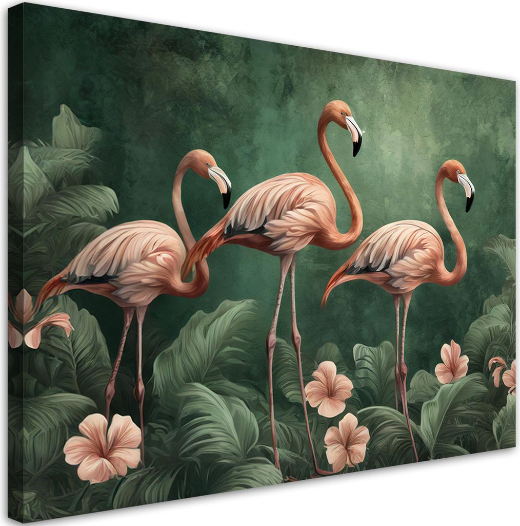 Leinwandbild Vögel Flamingos Dschungeltiere 120x80 Feeby Grün bild für die wand bereit zum aufhängen