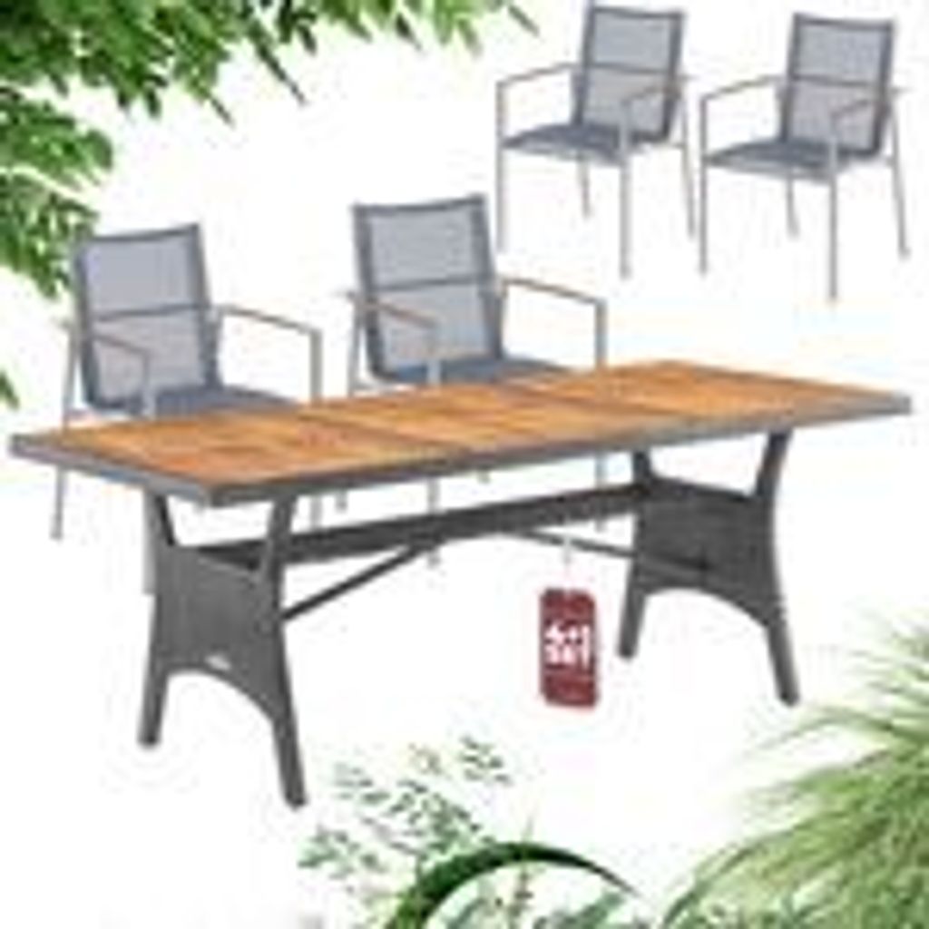 CASARIA Gartenmöbel Set Holz Stapelbar FSC - / SVLK- zertifiziert Akazie Teak Polyrattan Garten Balkon Terrasse Tisch