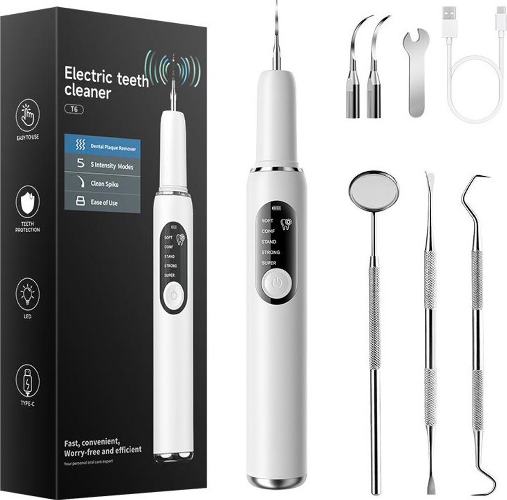 Zahnreiniger elektrisch, Zahnstein Entferner, Zahnsteinentferner Reinigen von Zahnstein, Zahnflecken, Zahnbelag, 5 modi, kabellos, led beleuchtung
