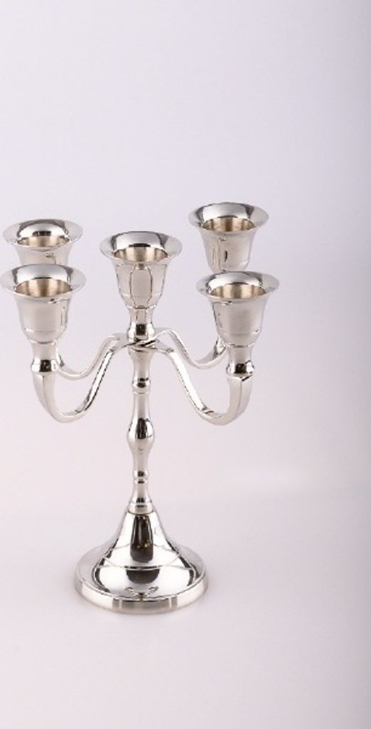 Kerzenleuchter 5-Flammen Messing Silber Höhe 18 cm
