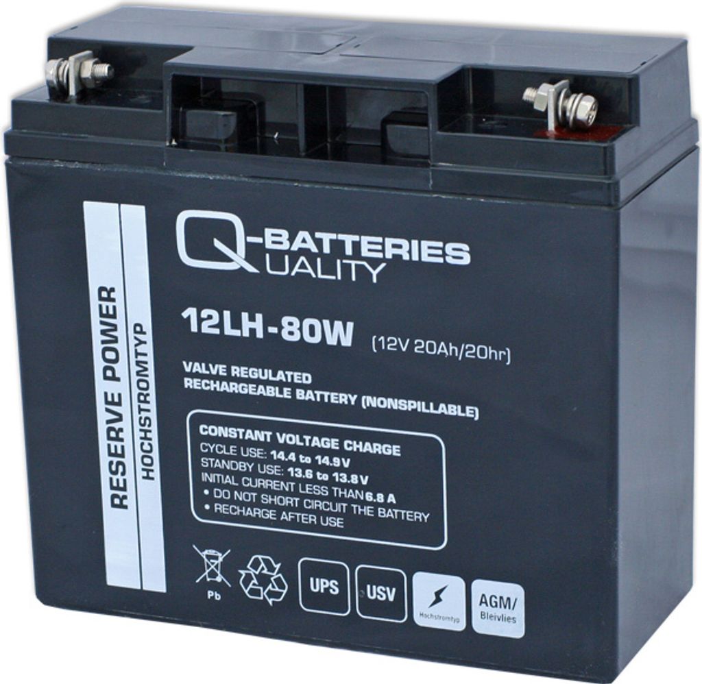 Q-Batteries 12LH-80W 12V 20Ah Blei-Vlies-Akku AGM VRLA Hochstrom USV