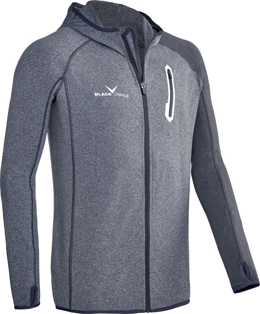 BLACK CREVICE - Herren Microfleece Jacke mit Kapuze I Midlayer I Second Layer | Farbe: Grau/Anthrazit | Gr: XL
