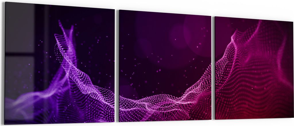 DEQORI Glasbild Echtglas 3x50x50 cm 'Abstrakte violette Welle' Wandbilder XXL groß