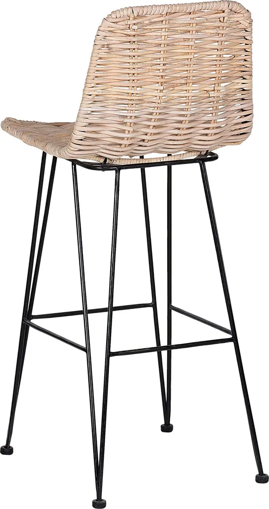 Tabourets de Bar Design Rotin Beige et Structure Métal Noir Rustique - 6