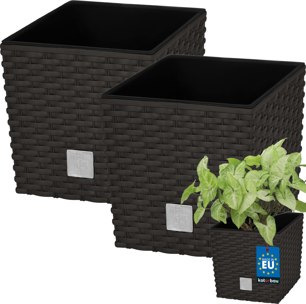 KOTARBAU 2er Set Blumentöpfe 4 L Höhe: 17 cm Umbra Pflanzentopf aus Kunststoff Übertopf mit Innentopf Blumentopf Set wie Rattan Pflanzentopf I...