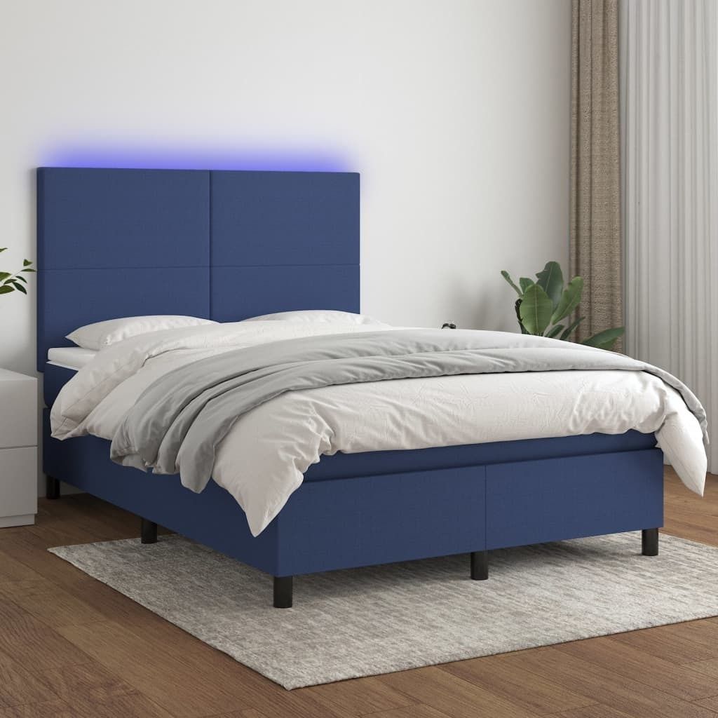 "Rabatt" Boxspringbett mit Matratze - 2 Personen - Strapazierfähiger Stoff - & LED Blau 140x200 cm Stoff - Klassische Betten CC6081